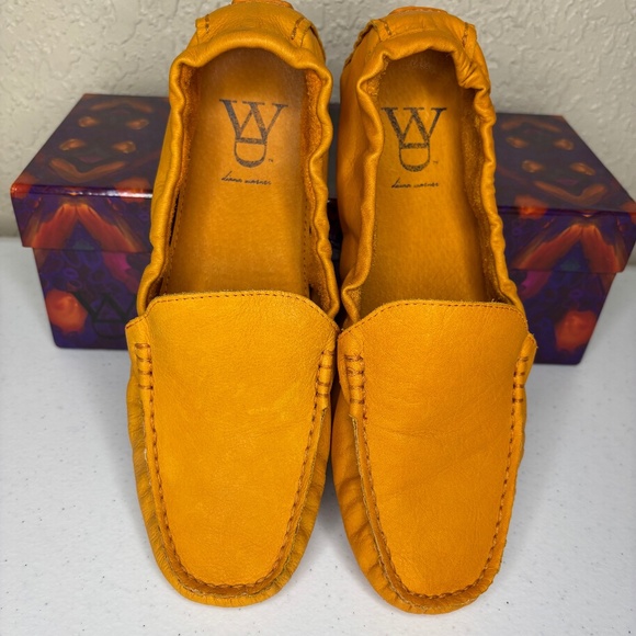 Diana Warner Tangerine Orange Leather Foldy Driving Loafer Women's Size 38/7 - Picture 1 of 11